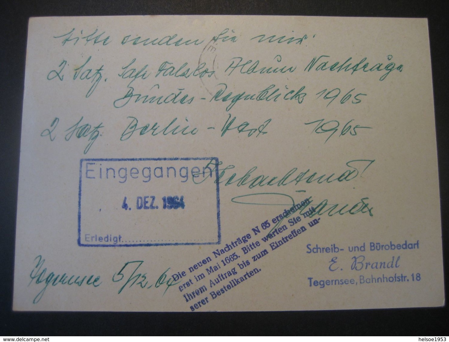 Deutschland BRD Ganzsache 1964- Geschäfts-Postkarte Aus Tegernsee An Die Fa. Safe Reutlingen - Postkarten - Gebraucht