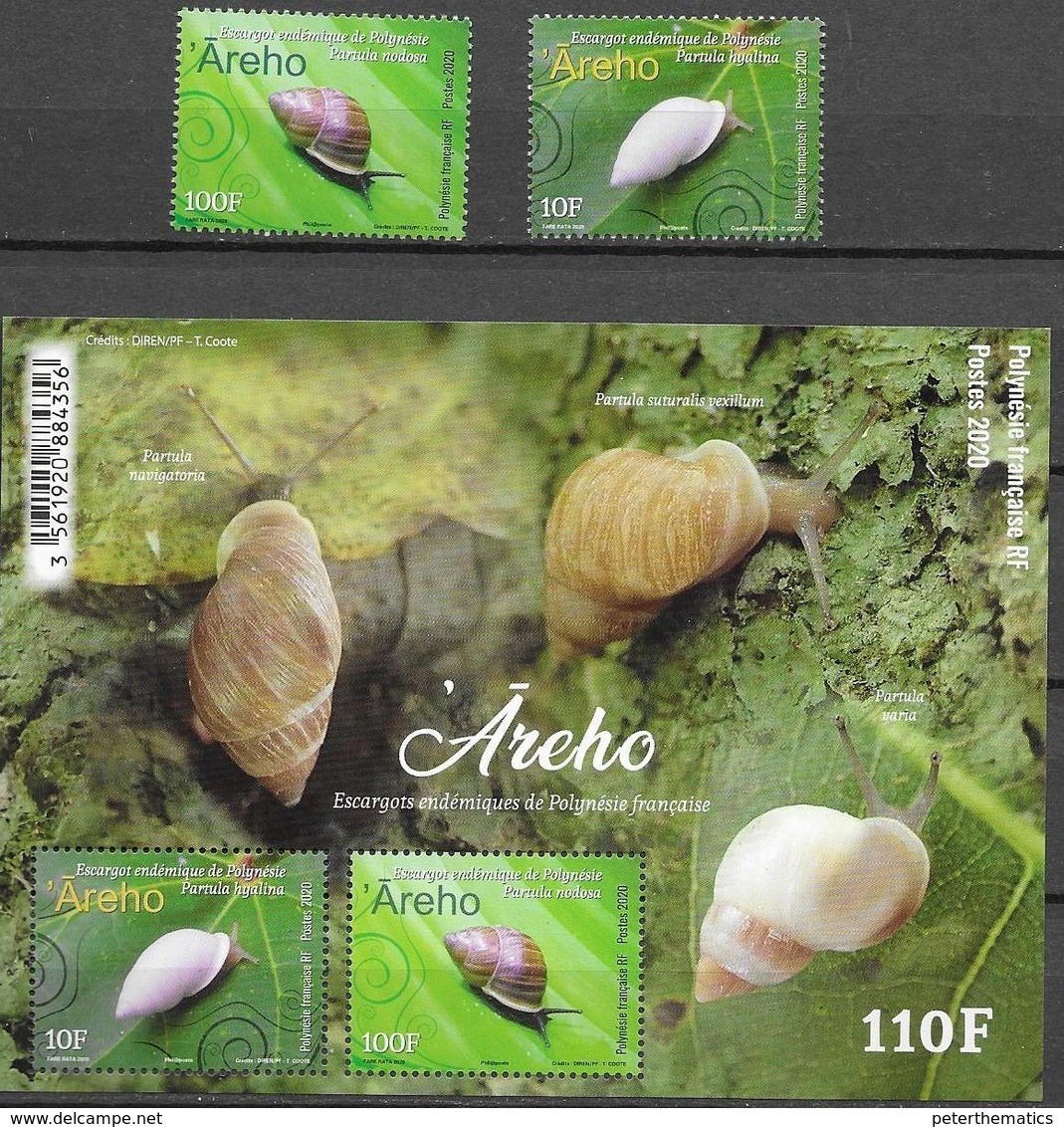 FRENCH POLYNESIA, 2020, MNH, SNAILS, ENDEMIC SNAILS OF POLYNESIA, 2v+ SHEETLET - Andere & Zonder Classificatie