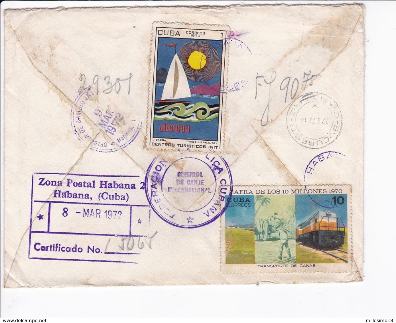 Cuba Busta 1972 Registered Cover Habana --> Botosani Romania 2 Scan - Covers & Documents
