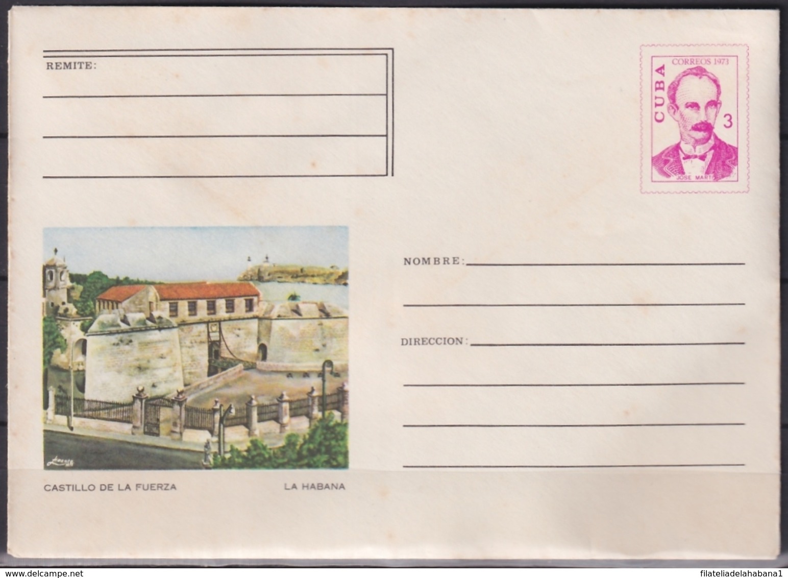 1973-EP-30 CUBA 1973 3c POSTAL STATIONERY COVER. HABANA. CASTILLO DE LA FUERZA CASTLE - Cartas & Documentos