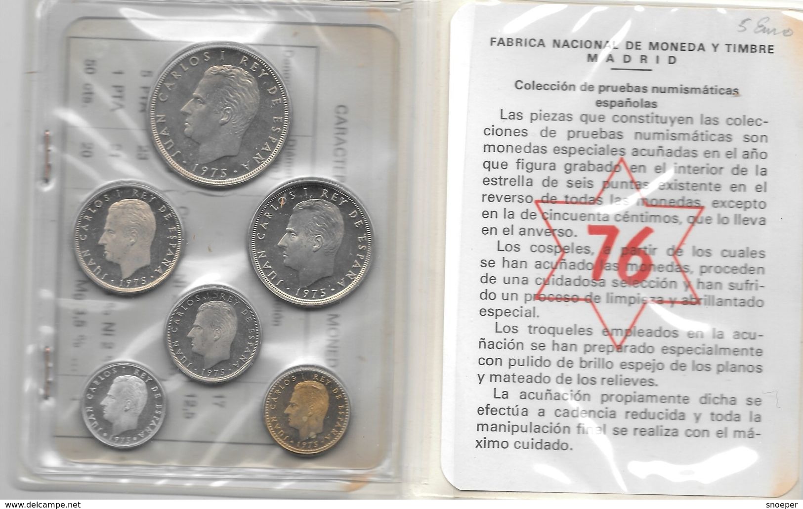 *spain  Proof Set 1975(76)  Ps5 - Mint Sets & Proof Sets