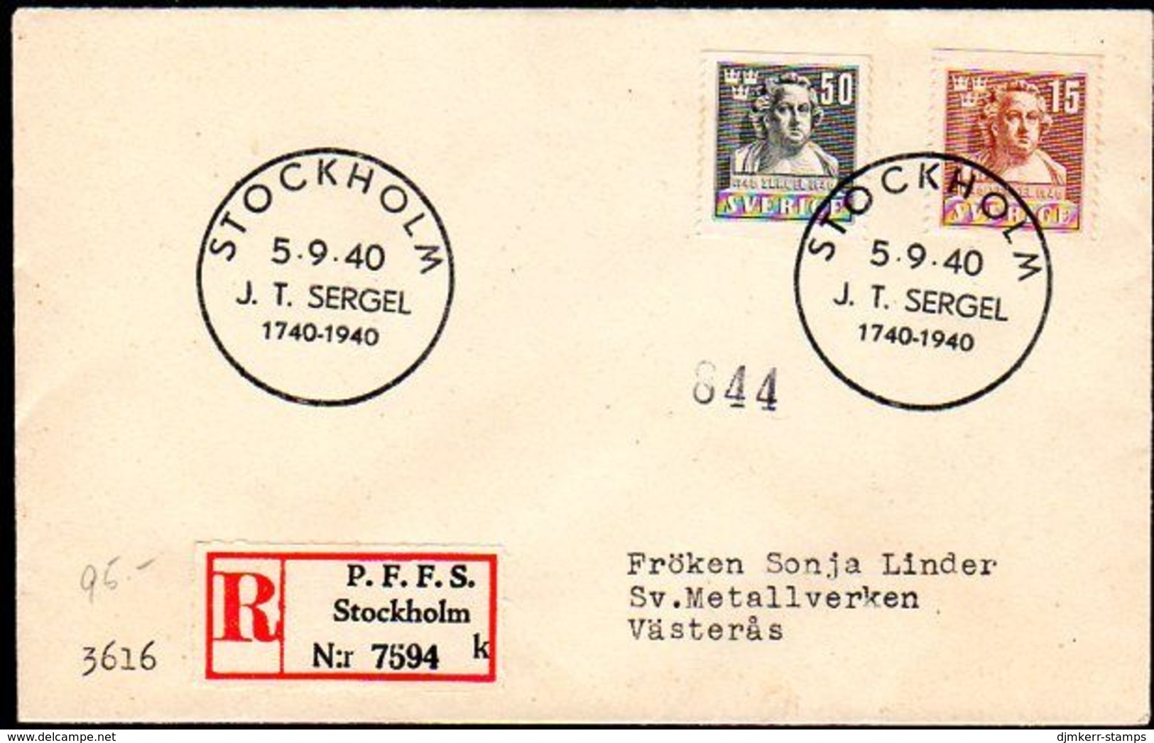 SWEDEN 1940 Sergel Bicentenary FDC.  Michel 279-80 - FDC