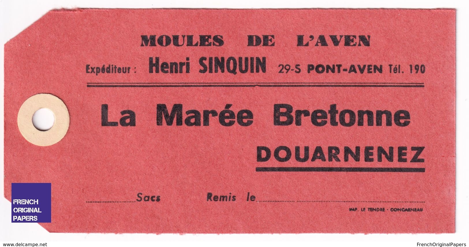 Rare étiquette Ancienne Sac De Moules L'Aven Henri Sinquin Pont-Aven - Marée Bretonne Douarnenez Bretagne - Moule A40-22 - Verzamelingen