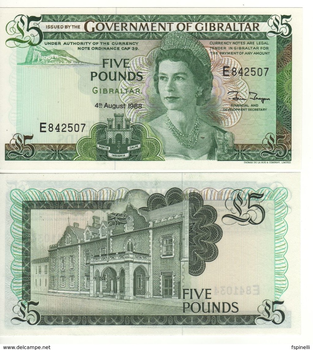 GIBRALTAR   £ 5   Queen Elizabeth II- Covenant Of Gibraltar   P21b  Dated 04.08.1988   UNC - Gibraltar