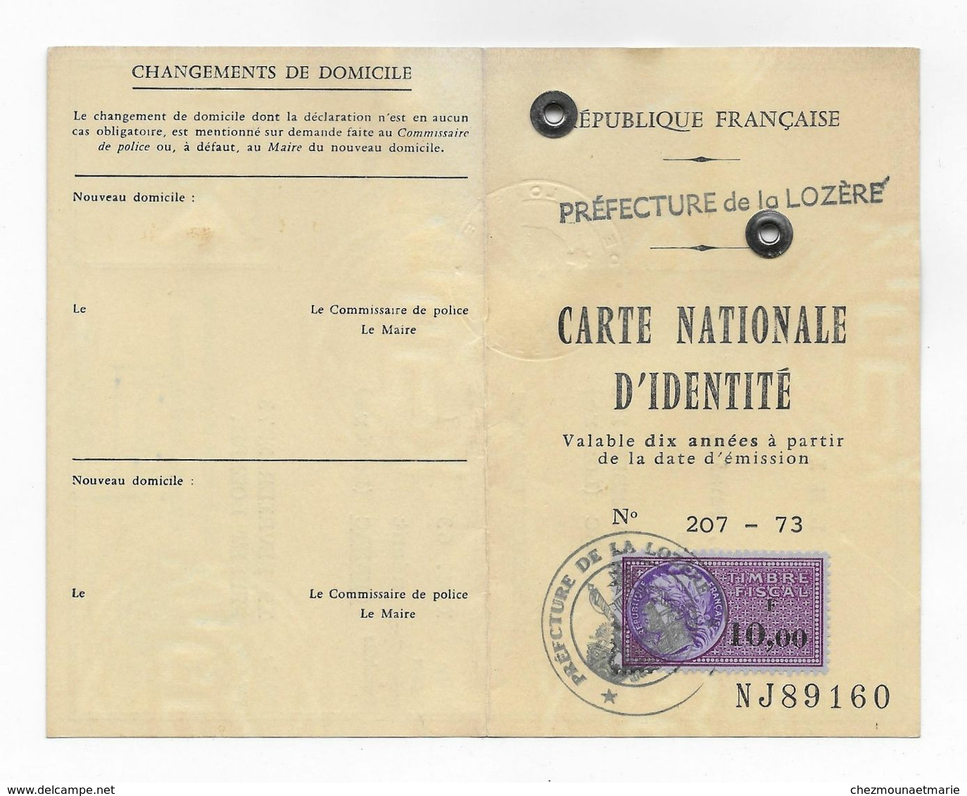 1973 PALMIER MARIE NEE 1914 CHANAC LOZERE - CARTE IDENTITE SIGNEE TICHIT - Documents Historiques