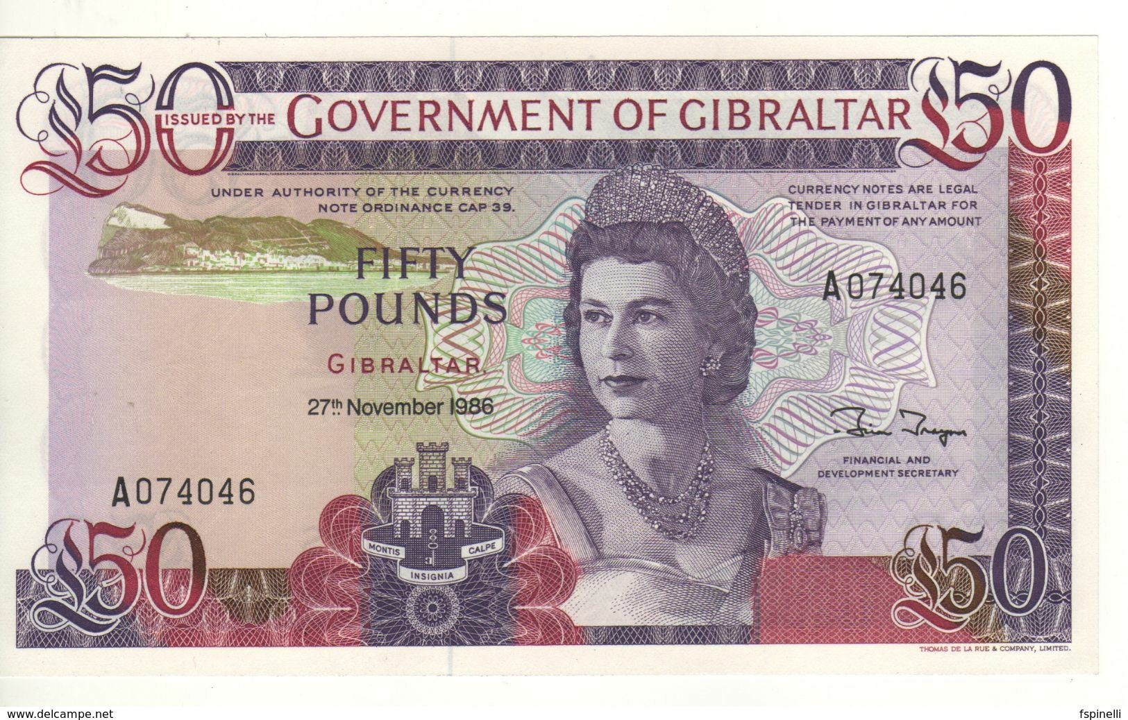 GIBRALTAR   £ 50   Queen Elizabeth II - Gibraltar    P24  Dated 27.11.1986   UNC - Gibilterra