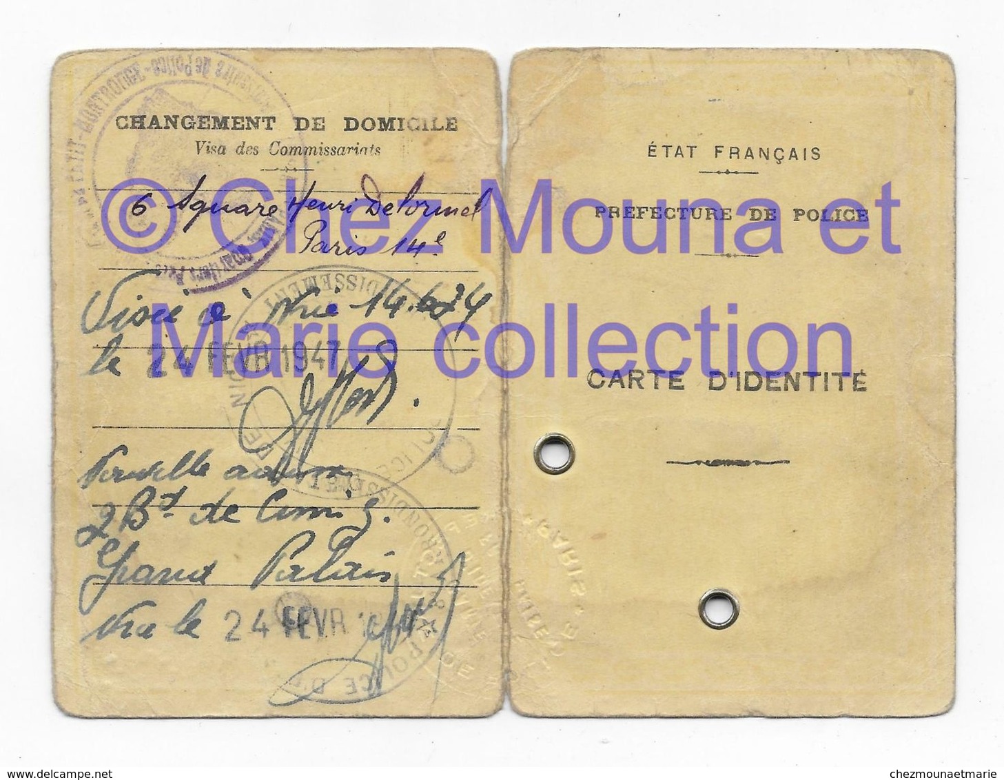 1942 BATARD ANDREE EPOUSE CATONI NEE 1922 PARIS 14 INSTITUTRICE HABITANT 41 RUE DES ECOLES - CARTE IDENTITE - Documents Historiques