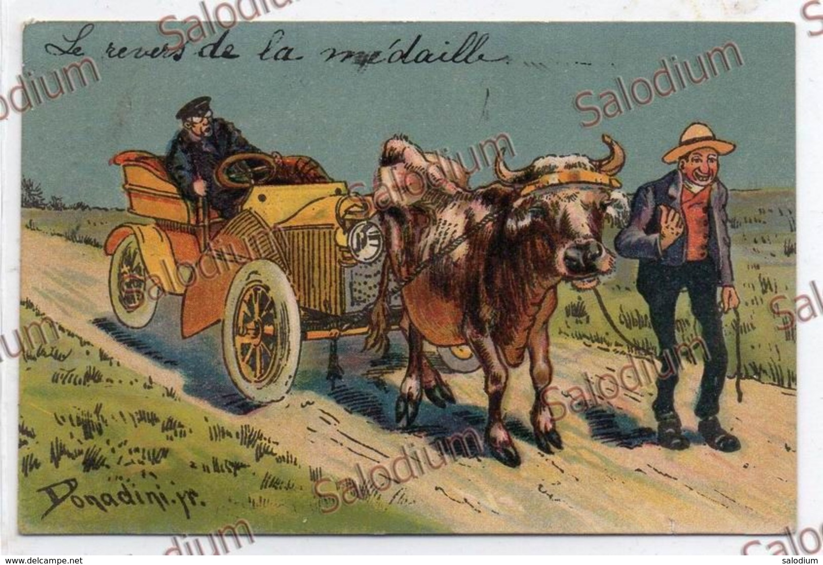 Illustratore Mucca - Auto Car Sport Corse - Firmata Donadini - Humor - Donadini, Antonio