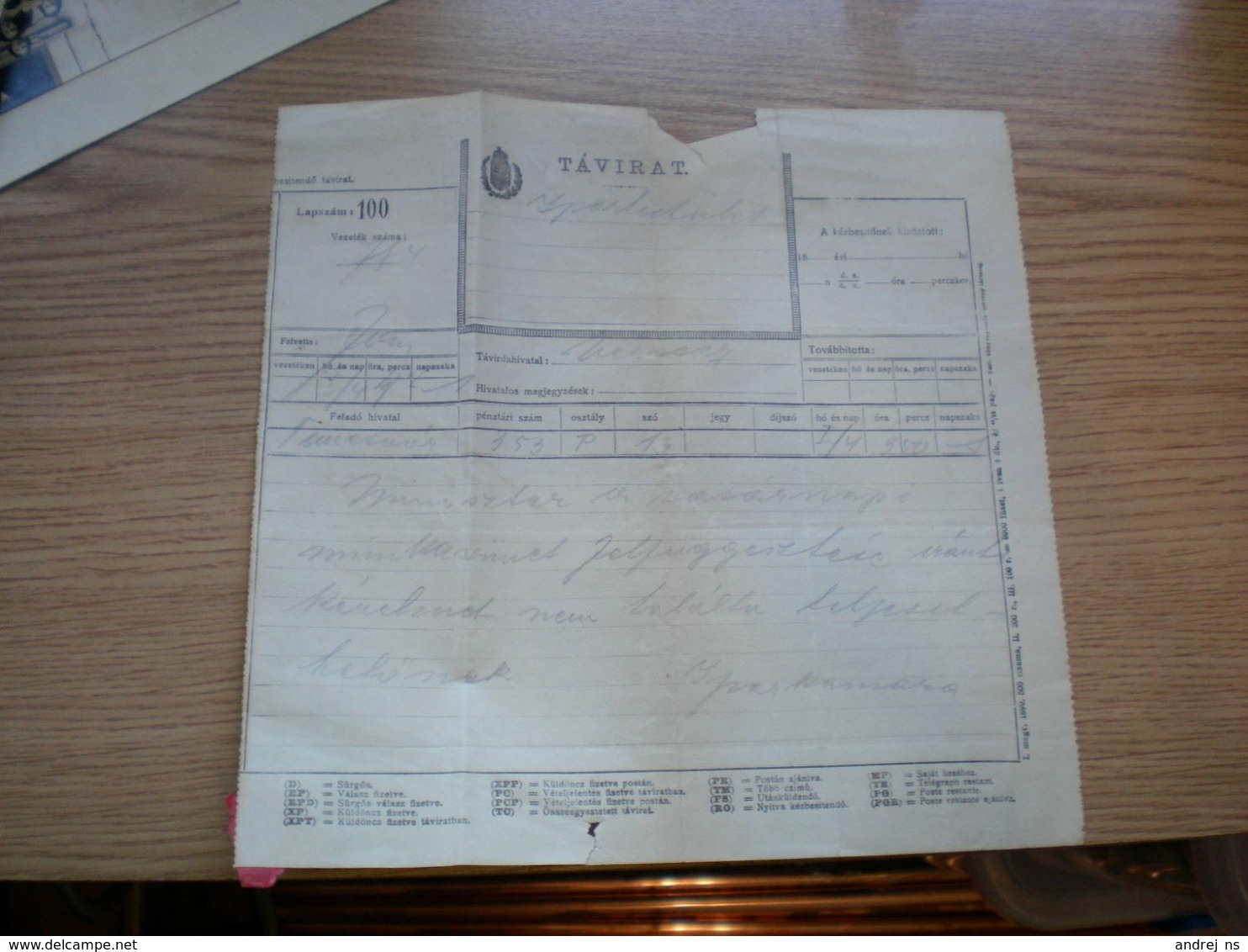 Tavirat Telegramm Wersecz Banat 1900 - Telegrafi