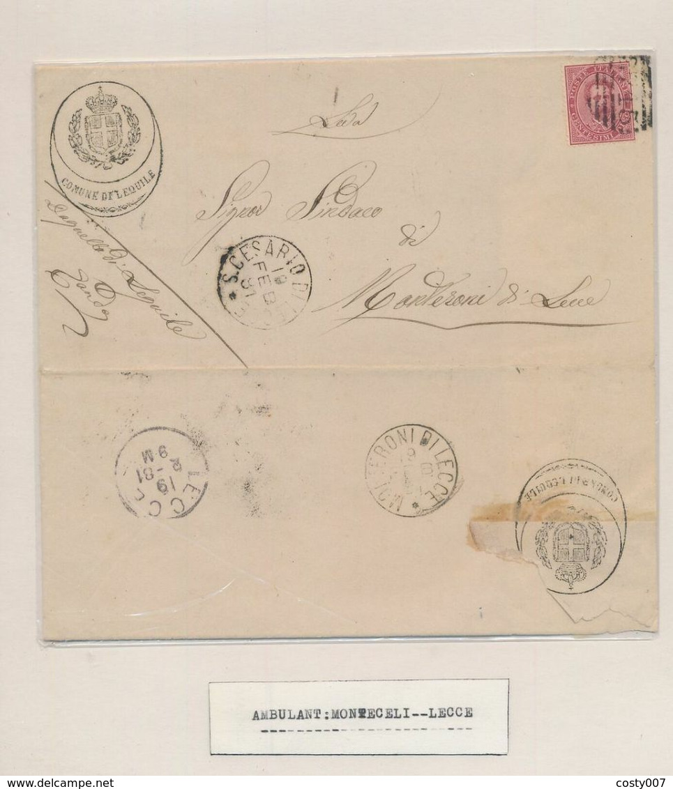 Italy 1881 Postal History Rare Stampless Cover To Lecce DG.036 - Sonstige & Ohne Zuordnung