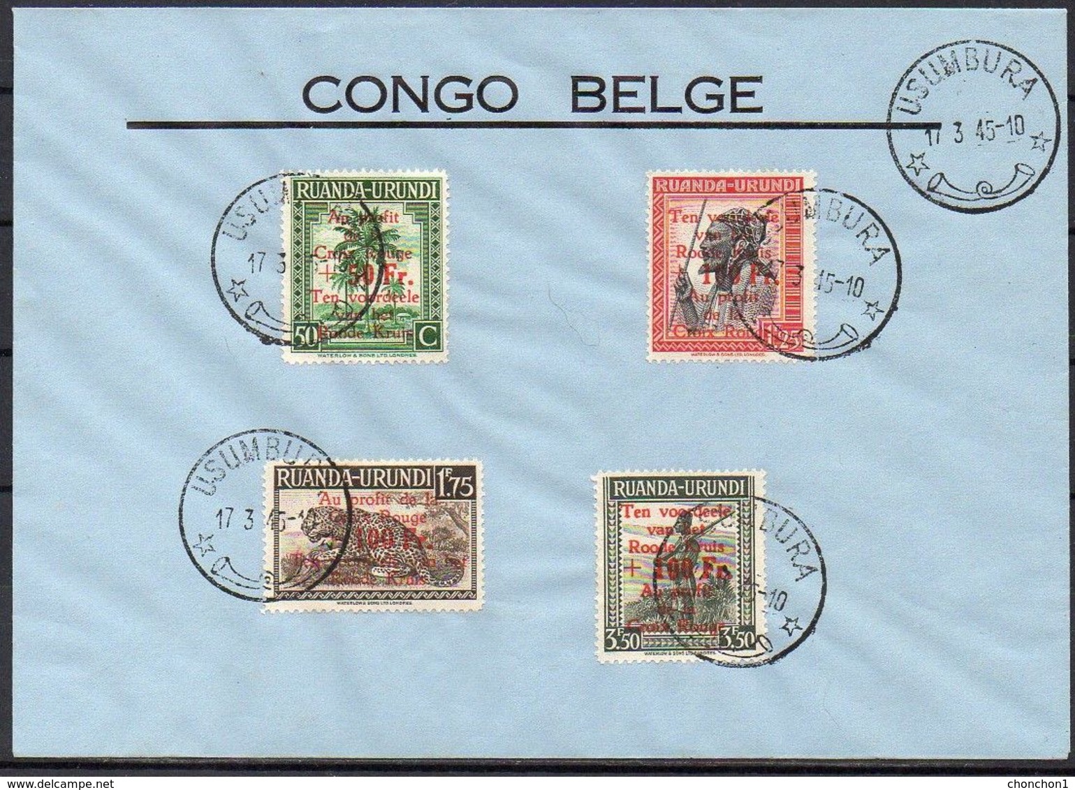 CONGO - Ruanda-Urundi - COB RU150/153 - CTO Usumbura 1945 - Croix Rouge  - RB01 - Brieven En Documenten