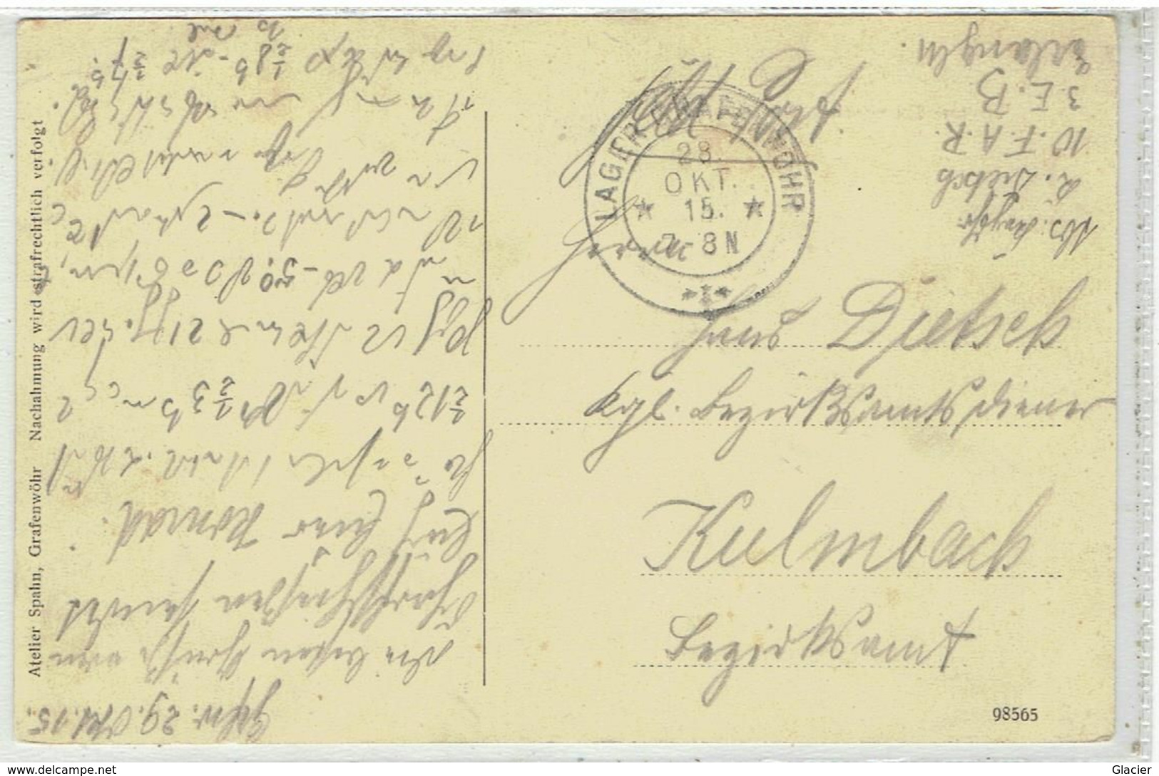 GRAFENWÖHR - Bayern - Truppenûbungsplatz - Stempel Lager Grafenwöhr 28 Okt 1915 - Grafenwoehr