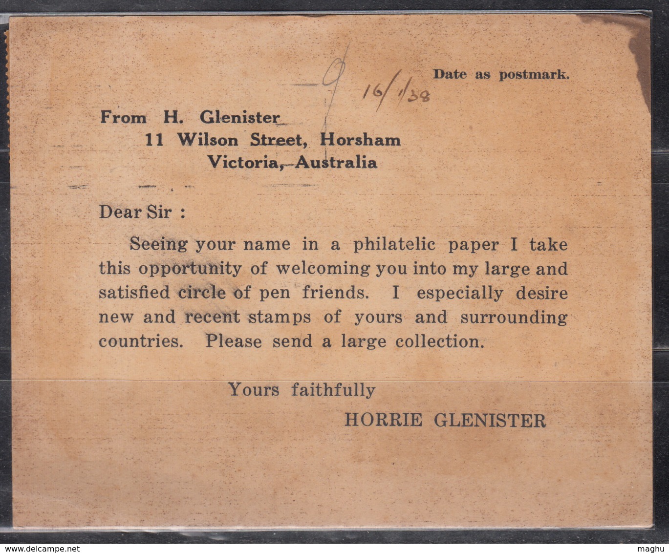 Australia To Aden Camp, Commercial Printed Postcard, Used 1937 - Covers & Documents