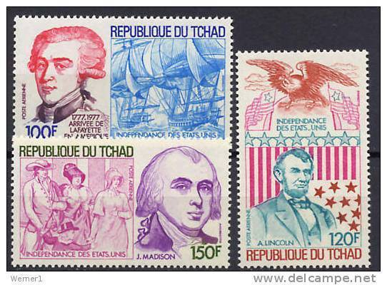 Chad 1977 US Bicentennial, Ships, Presidents Set Of 3 MNH - Unabhängigkeit USA