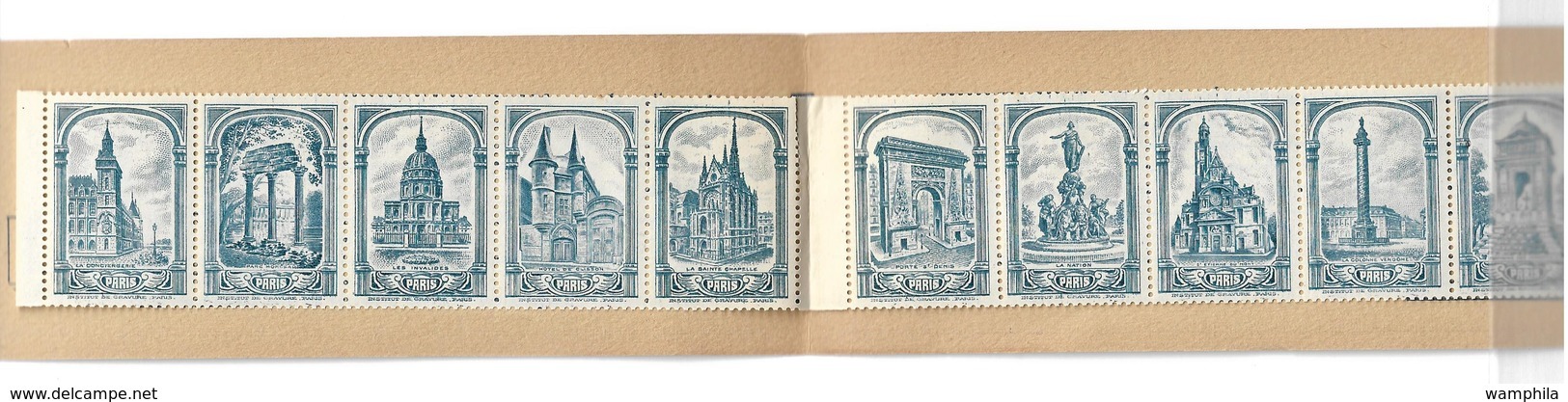 Paris Carnet De Dix Vignettes Gravées De Couleur Bleu. - Blokken & Postzegelboekjes