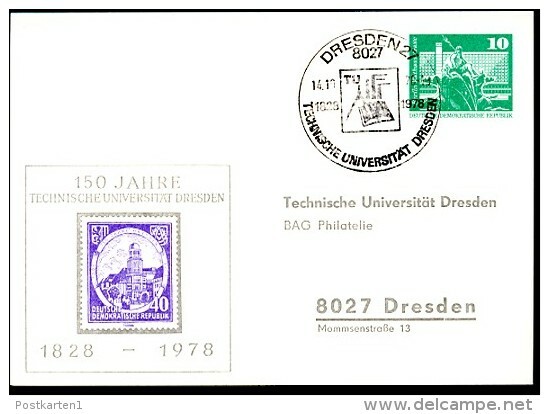 DDR PP16 C2/005b Privat-Postkarte TECHNISCHE UNIVERSITÄT Dresden 1978 NGK 8,00 € - Private Postcards - Used