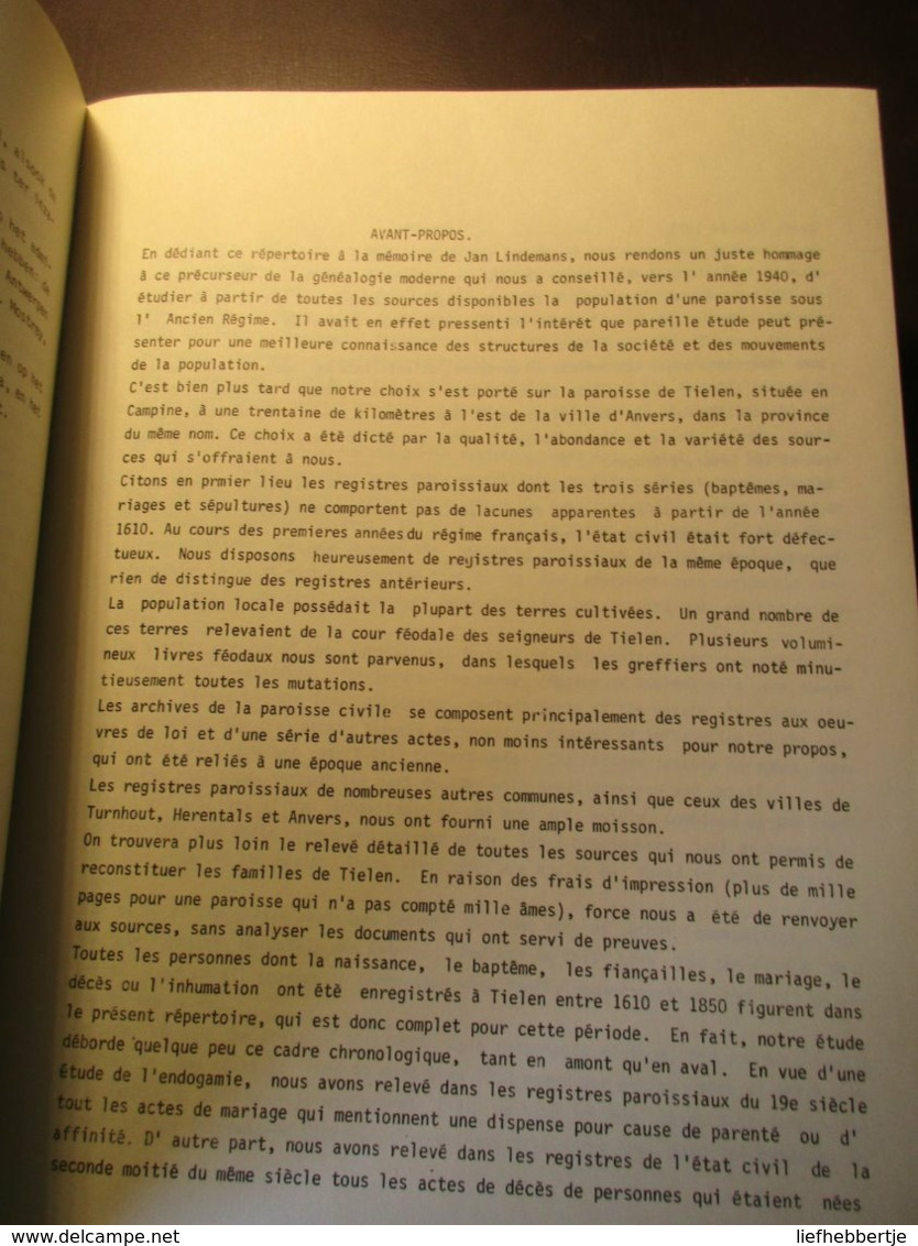 De Bevolking Van De Parochie Tielen (Kempen)  1610-1850  -   Genealogie - Geschichte