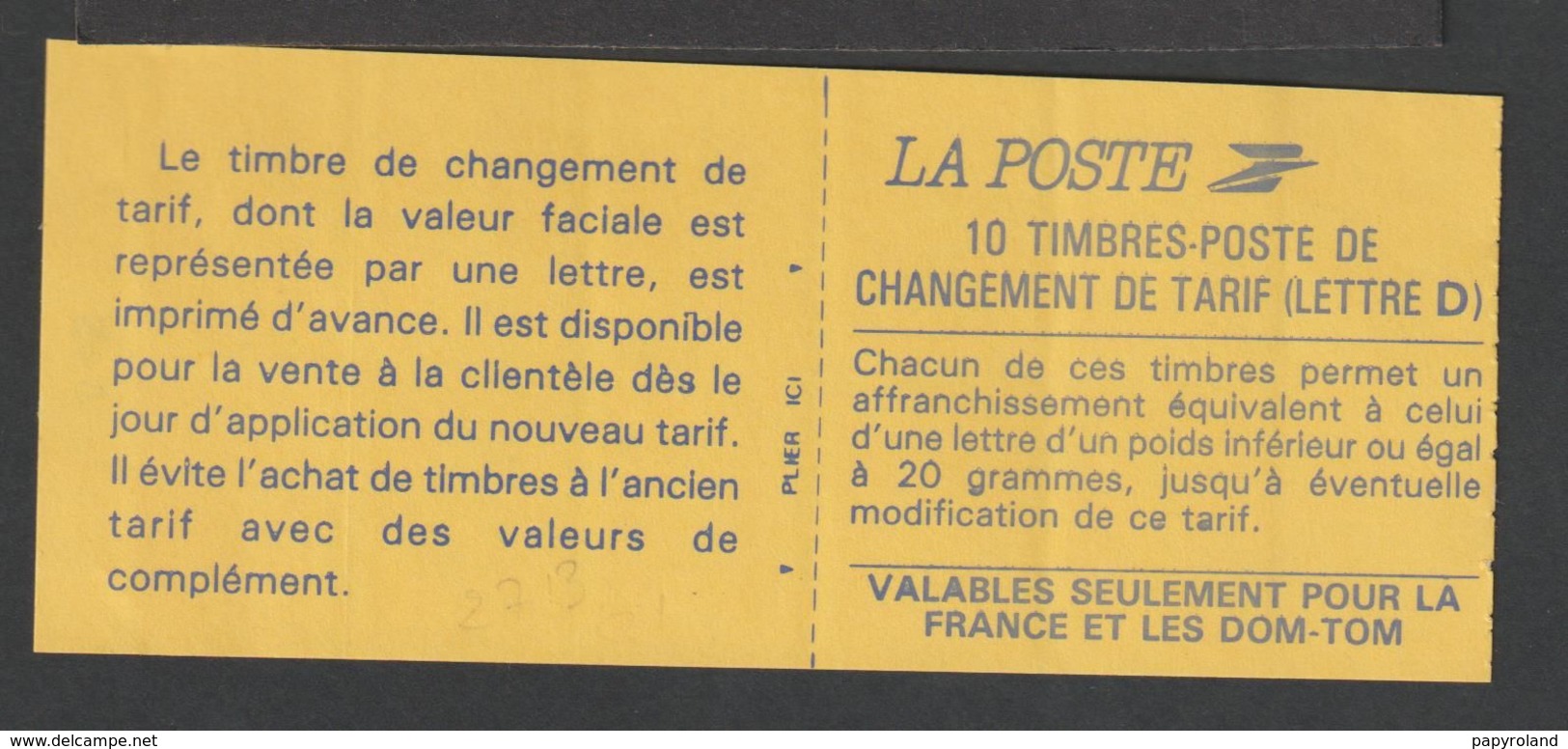 Timbre - Carnet Usage Courant  - N° 2713 - C1 - Type Marianne  De Briat - "Changement De Tarif " - 10 T - Autoadhésif - Autres & Non Classés