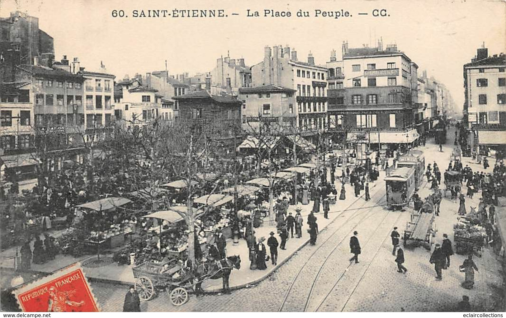 Saint Etienne      42         Place Du  Peuple. Le Marché . Tramway         (voir Scan) - Saint Etienne