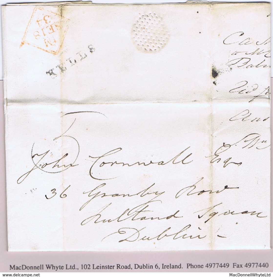 Ireland Meath 1834 Linear KELLS Townstamp On Letter From Balrath To Dublin At 5d For 25 To 35 Miles - Vorphilatelie