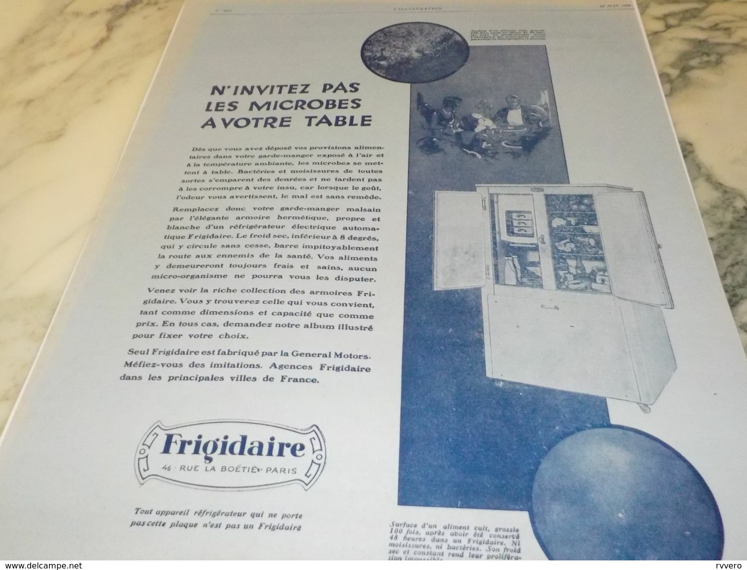 ANCIENNE PUBLICITE  N INVITREZ PAS LES MICROBES FRIGIDAIRE  1929 - Otros Aparatos