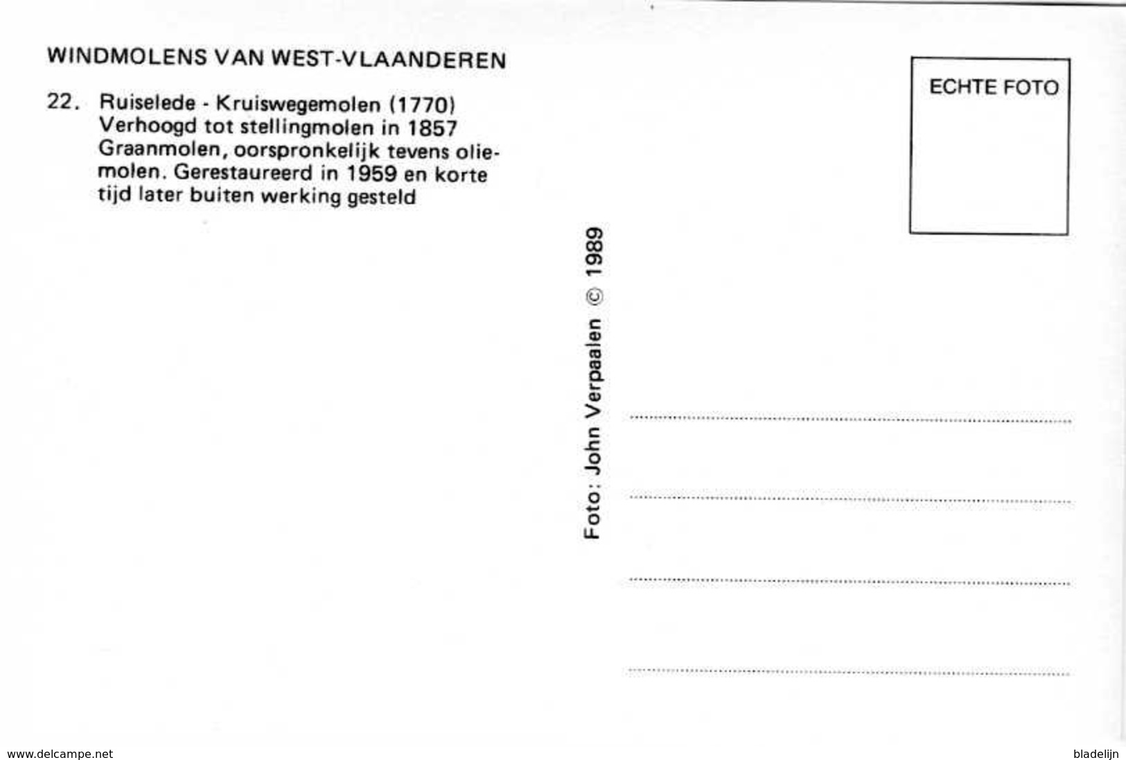 RUISELEDE (W.Vl.) - Molen/moulin/mill - De Kruiswege- Of Hostensmolen In Verval (1989), Gerestaureerd In 1999 - Ruiselede