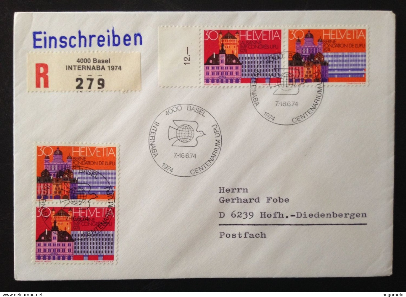 Switzerland, Registered Circulated Cover To Germany, « CONGRESSES », « U.P.U. », Basel, 1974 - Briefe U. Dokumente