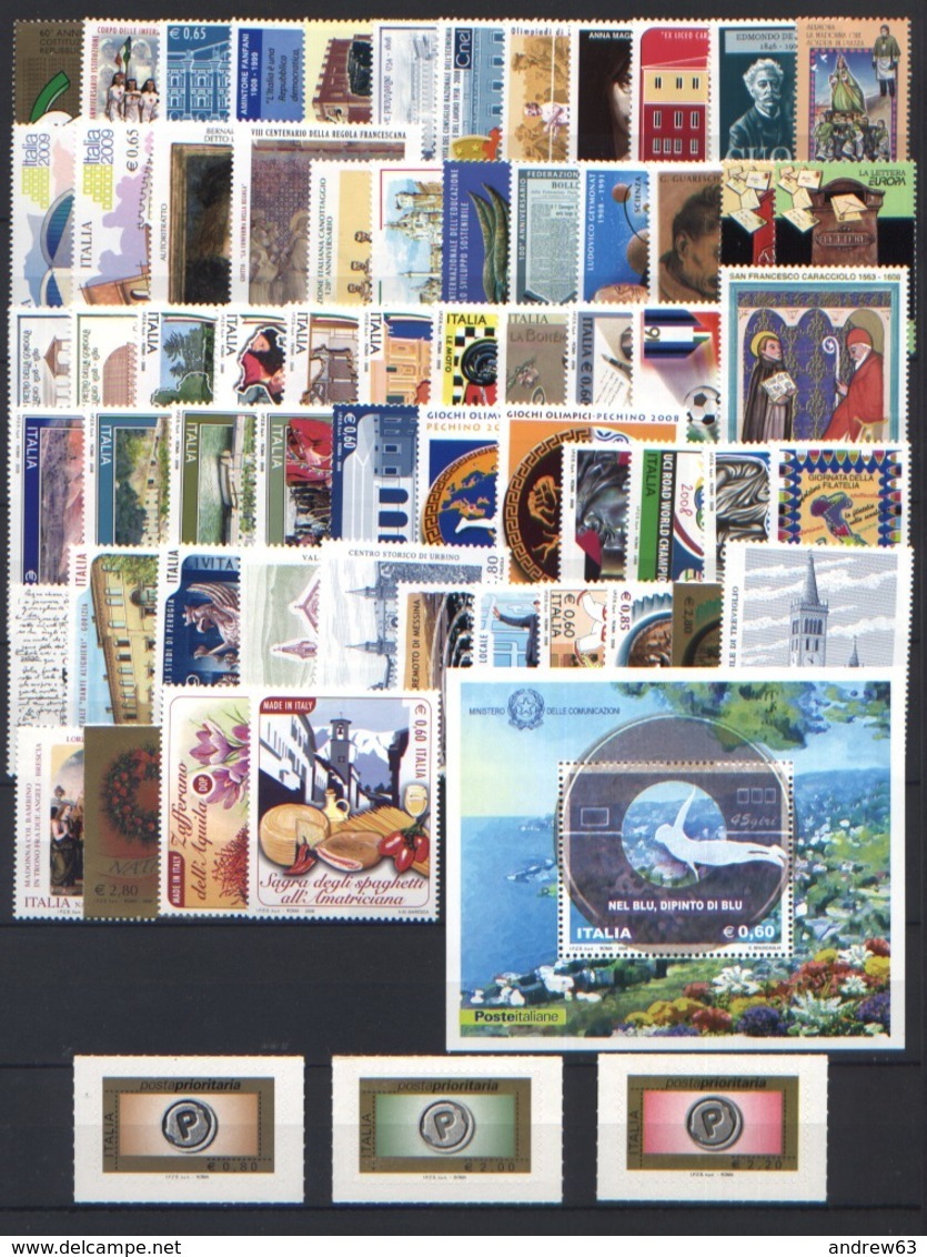 ITALIA REPUBBLICA - 2008 - Annata Completa - 66 Valori + 1 BF - Complete Year - ** MNH/VF - Annate Complete