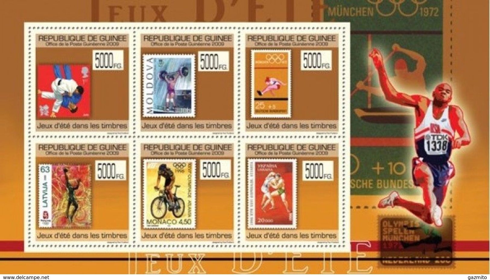 Guinea 2009, Stamps On Stamps, Summer Games, Atlethic, Judo, Cycling, Basketball, 6val In BF - Non Classificati