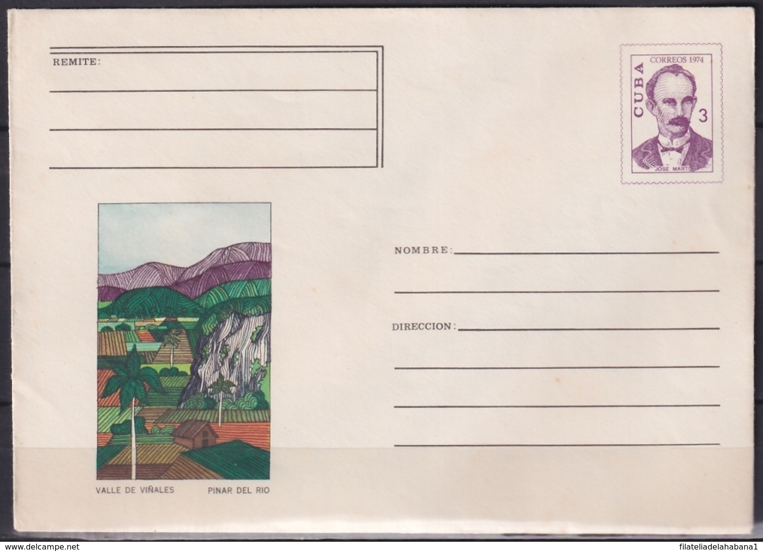 1974-EP-120 CUBA 1974 3c POSTAL STATIONERY COVER. PINAR DEL RIO, VALLE DE VIÑALES. - Cartas & Documentos