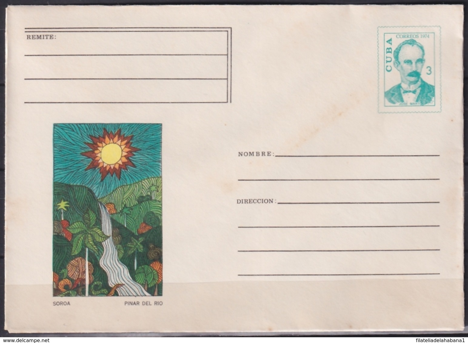 1974-EP-121 CUBA 1974 3c POSTAL STATIONERY COVER. PINAR DEL RIO, SOROA. - Lettres & Documents