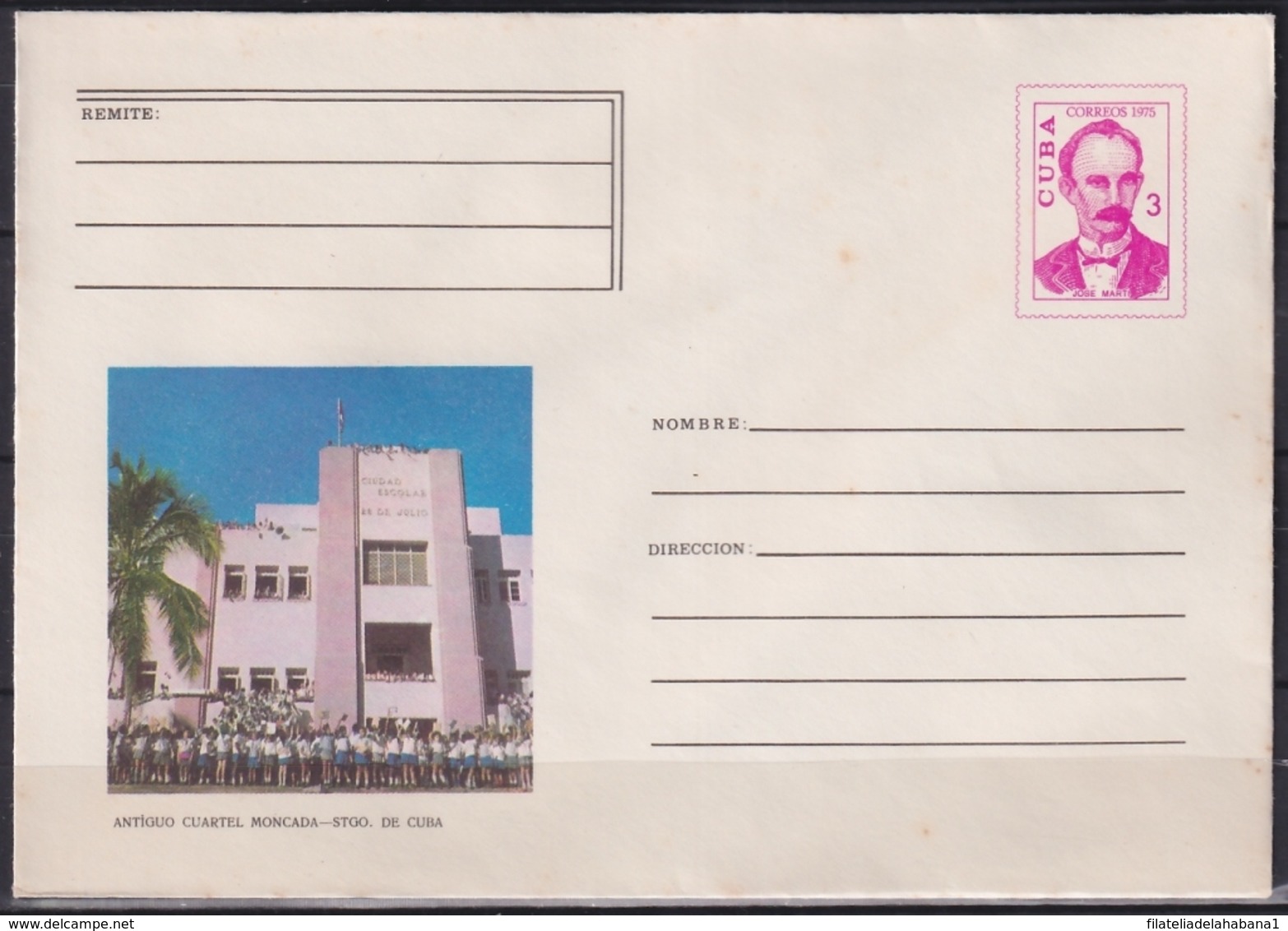 1975-EP-104 CUBA 1975 3c POSTAL STATIONERY COVER. SANTIAGO DE CUBA, CUARTEL MONCADA. - Brieven En Documenten