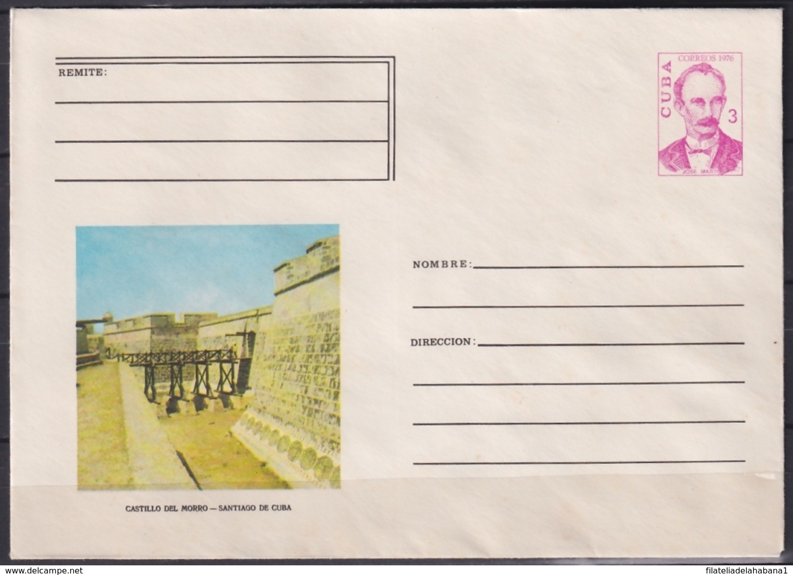 1976-EP-80 CUBA 1976 3c POSTAL STATIONERY COVER. SANTIAGO DE CUBA. CASTILLO DEL MORRO - Cartas & Documentos