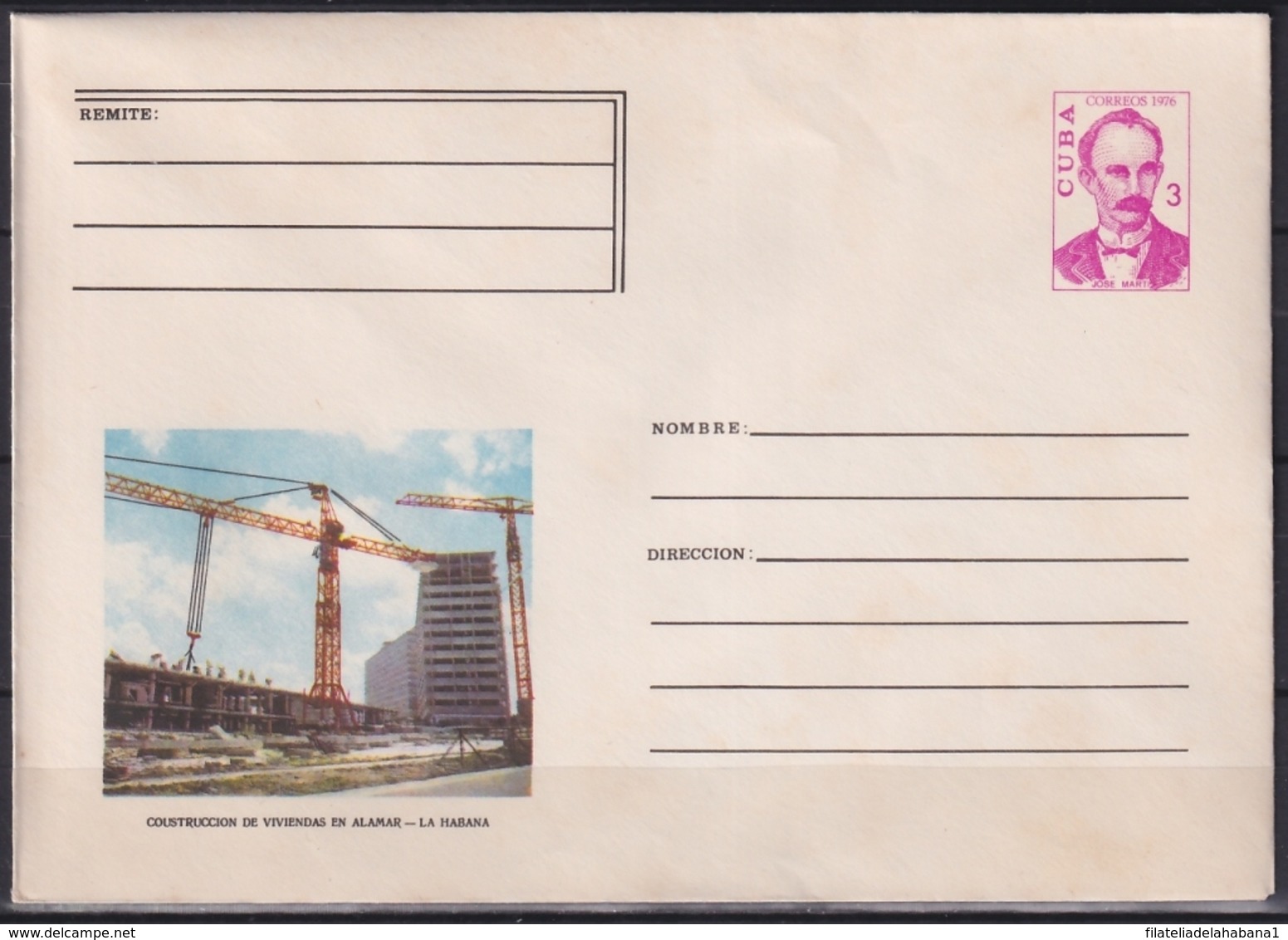 1976-EP-86 CUBA 1976 3c POSTAL STATIONERY COVER. HAVANA. CONSTRUCCION DE EDIFICIOS EN ALAMAR. - Covers & Documents