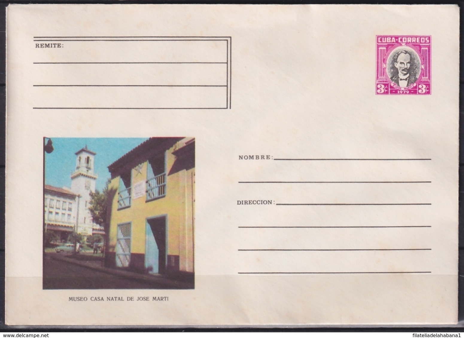 1979-EP-120 CUBA 1979 3c POSTAL STATIONERY COVER. HAVANA. CASA NATAL JOSE MARTI. - Covers & Documents