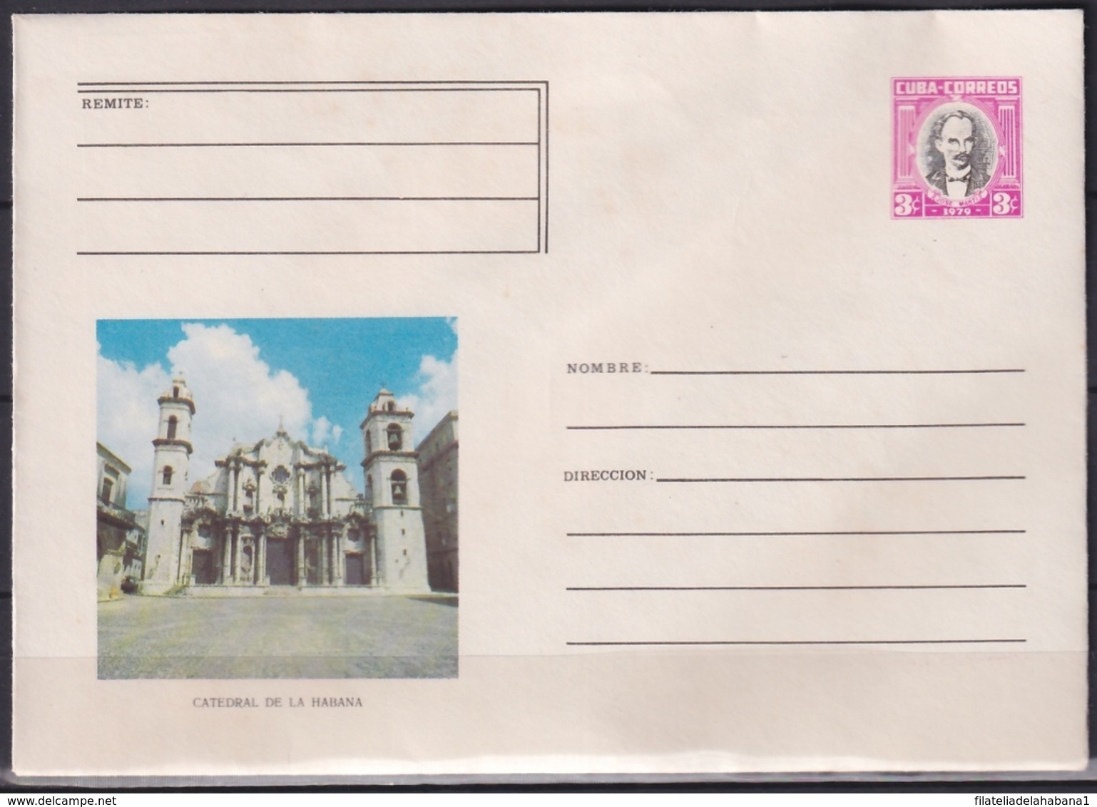 1979-EP-121 CUBA 1979 3c POSTAL STATIONERY COVER. HAVANA. IGLESIA CATEDRAL CATHEDRAL - Covers & Documents