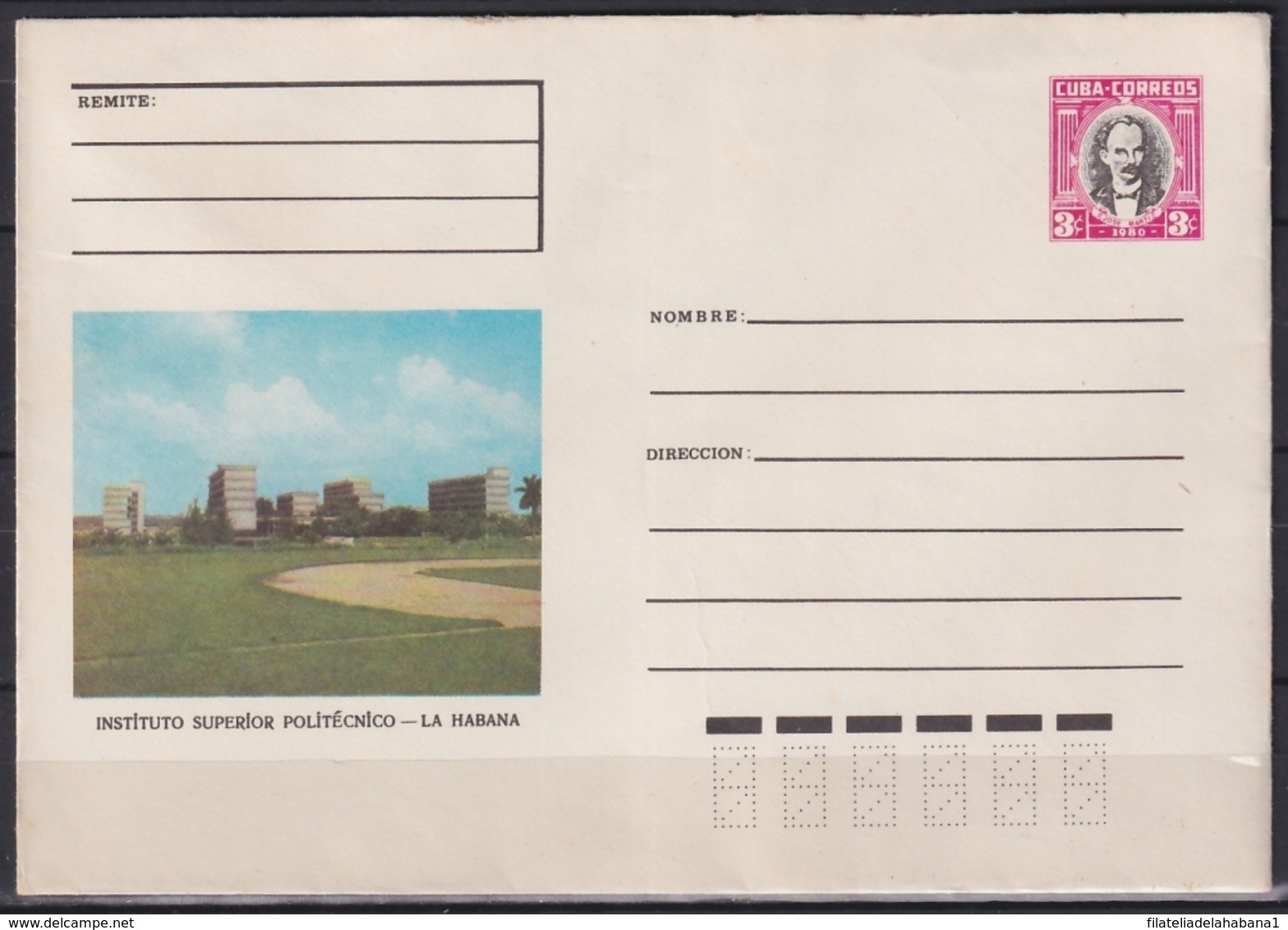 1980-EP-151 CUBA 1980 3c POSTAL STATIONERY COVER. HAVANA, INSTITUTO SUPERIOR POLITECNICO. - Brieven En Documenten