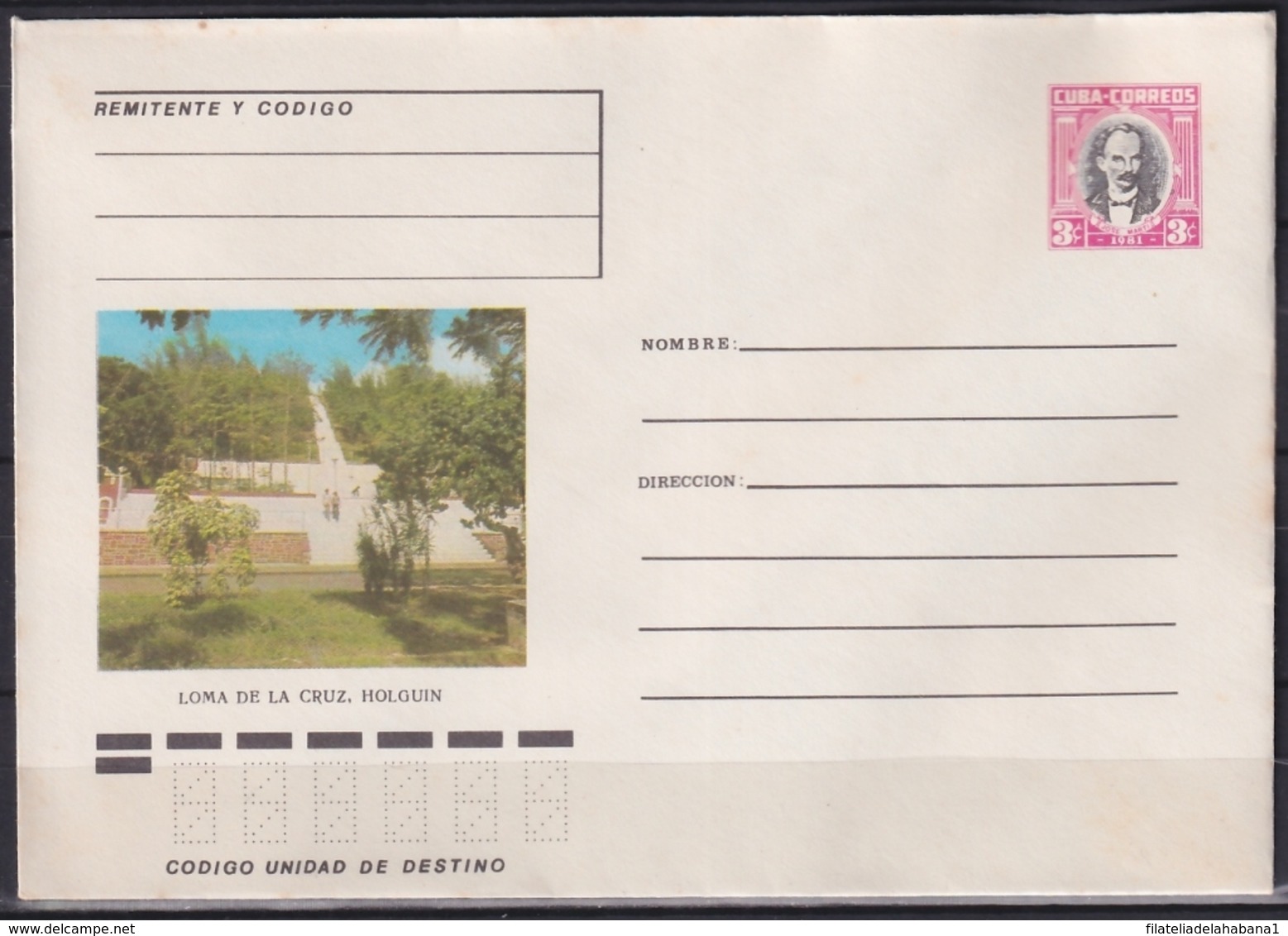 1981-EP-144 CUBA 1981 3c POSTAL STATIONERY COVER. HOLGUIN, LOMA DE LA CRUZ. - Lettres & Documents