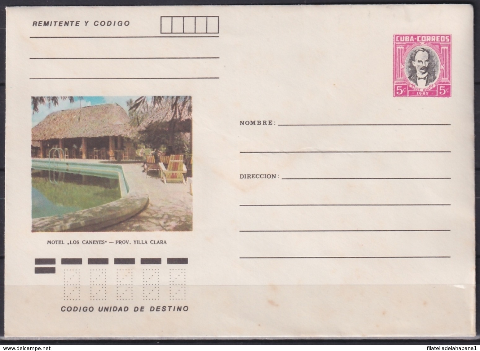 1982-EP-200 CUBA 1982 5c POSTAL STATIONERY COVER. VILLACLARA, HOTEL LOS CANEYES. - Cartas & Documentos