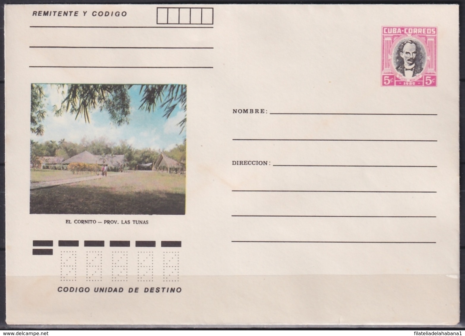 1982-EP-202 CUBA 1982 5c POSTAL STATIONERY COVER. LAS TUNAS, EL CORNITO. - Covers & Documents