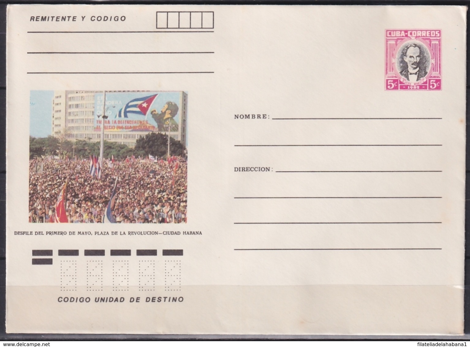 1982-EP-204 CUBA 1982 5c POSTAL STATIONERY COVER. HAVANA, DESFILE PRIMERO DE MAYO FIDEL CASTRO. - Cartas & Documentos