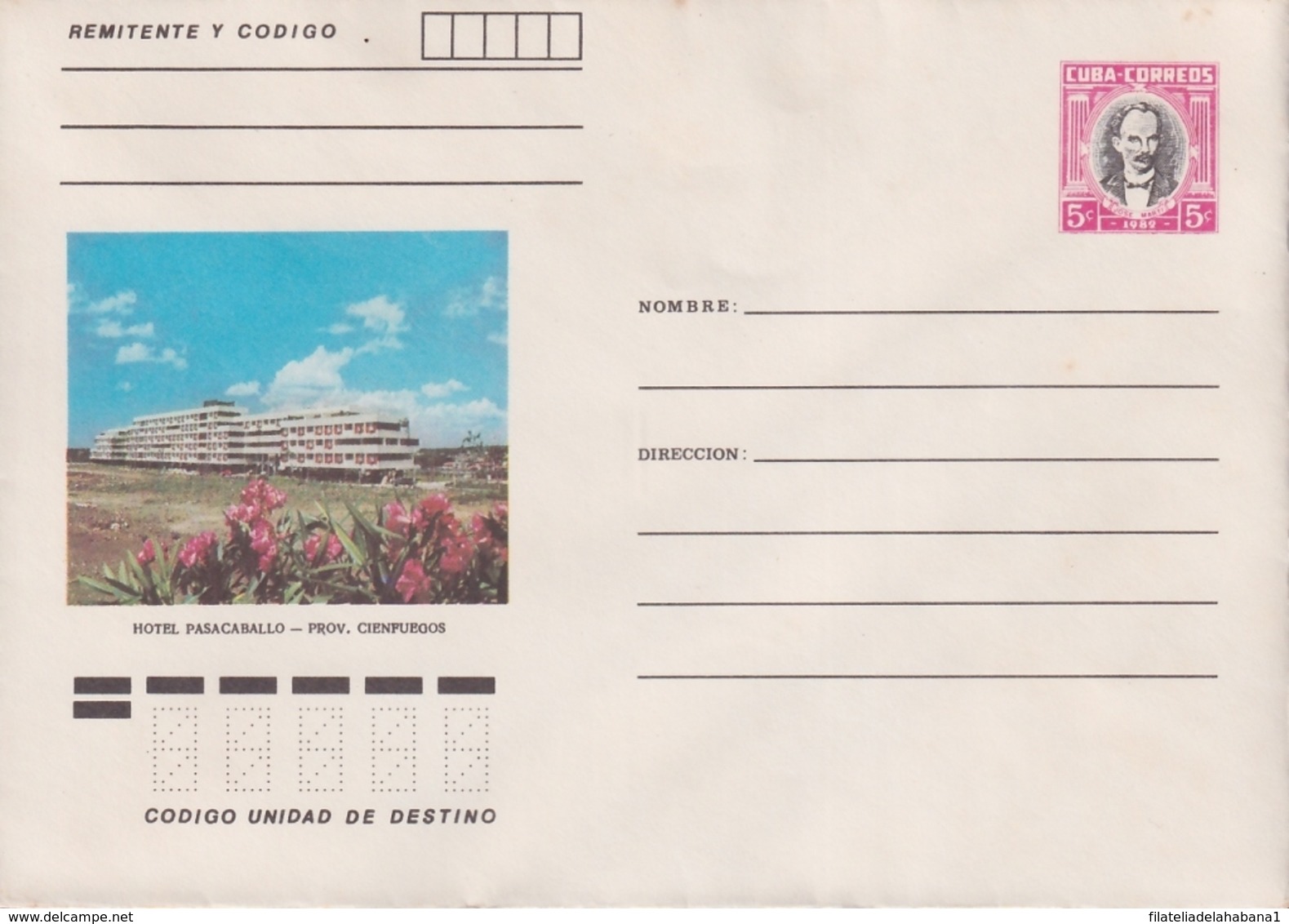 1982-EP-207 CUBA 1982 5c POSTAL STATIONERY COVER. CIENFUEGOS, HOTEL PASACABALLO. - Lettres & Documents