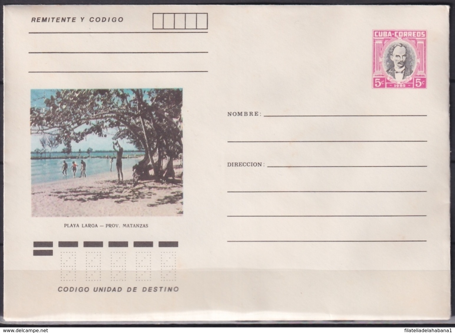 1982-EP-216 CUBA 1982 5c POSTAL STATIONERY COVER. MATANZAS, PLAYA LARGA BEACH. - Briefe U. Dokumente