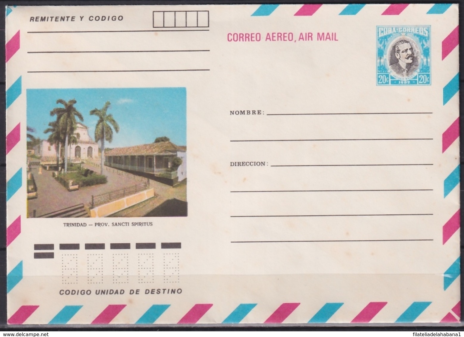 1982-EP-219 CUBA 1982 20c POSTAL STATIONERY COVER. SANCTI SPIRITUS, TRINIDAD, PARQUE CENTRAL - Covers & Documents