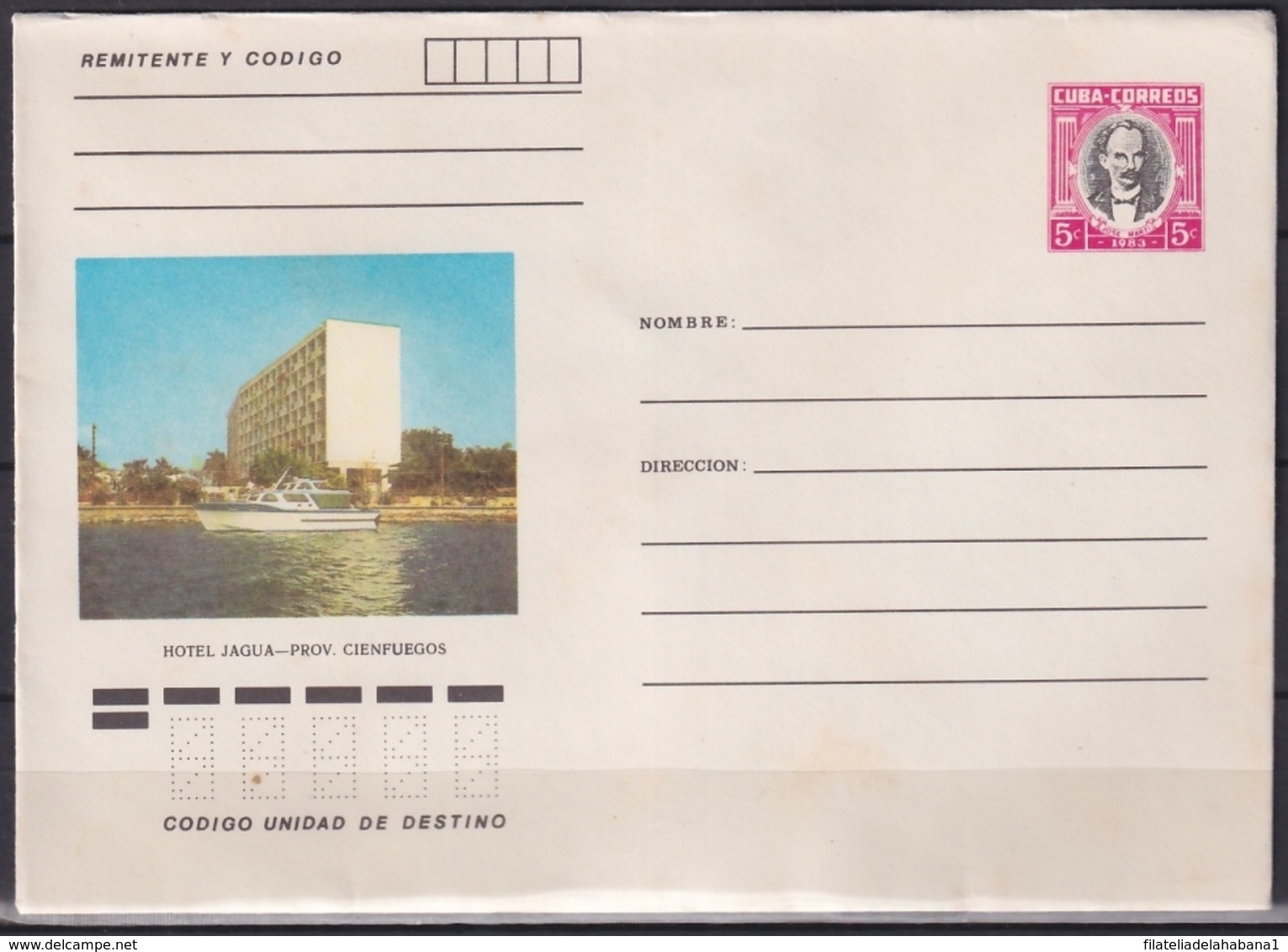 1983-EP-211 CUBA 1983 5c POSTAL STATIONERY COVER. CIENFUEGOS, HOTEL JAGUA. - Covers & Documents