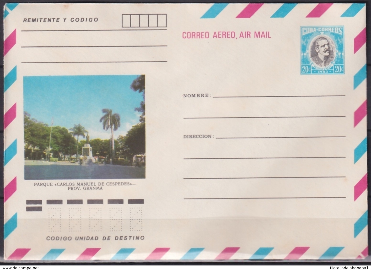 1983-EP-225 CUBA 1983 20c POSTAL STATIONERY COVER. GRANMA, PARQUE CARLOS MANUEL DE CESPEDES. - Brieven En Documenten