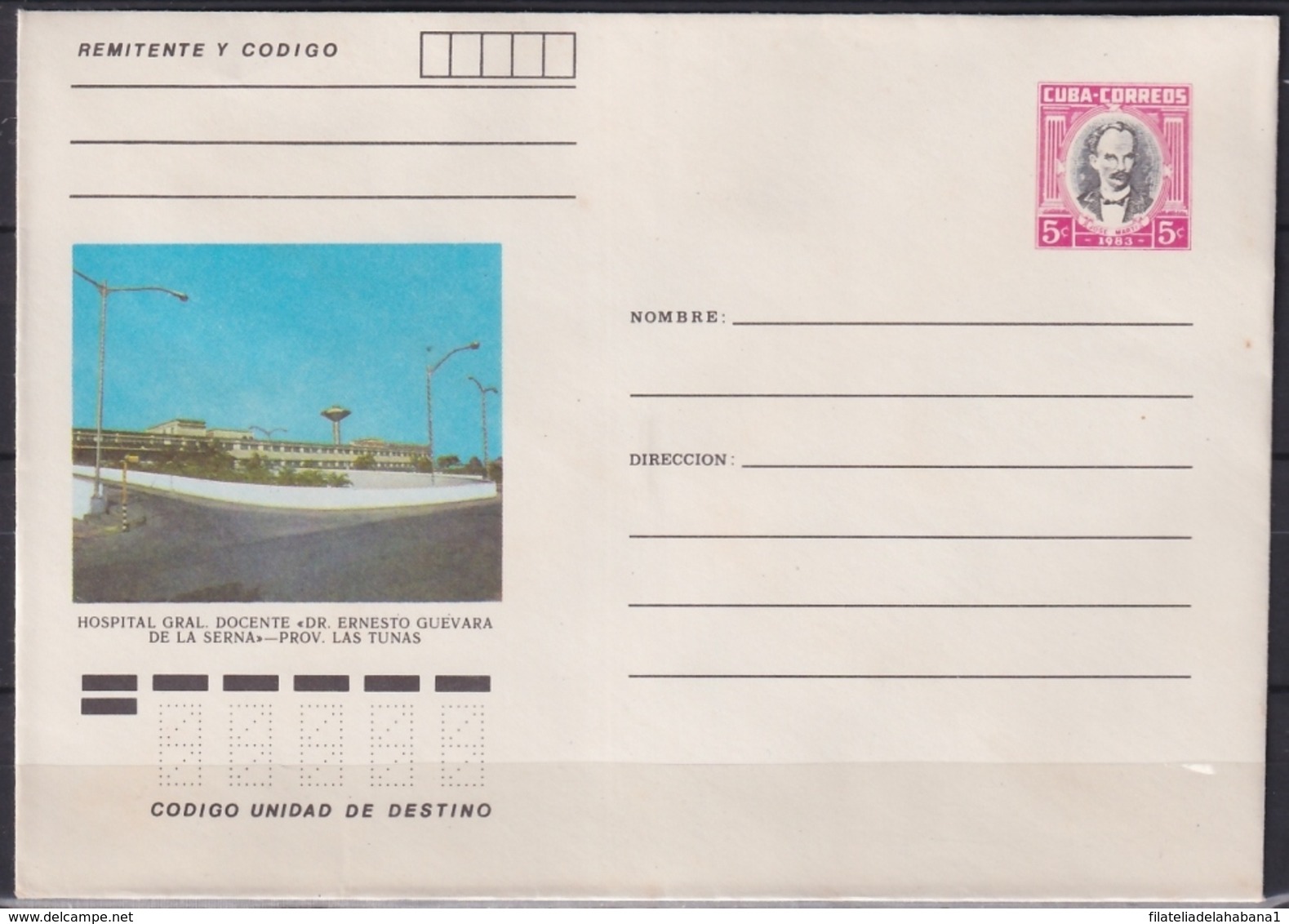 1983-EP-228 CUBA 1983 5c POSTAL STATIONERY COVER. LAS TUNAS, HOSPITAL ERNESTO CHE GUEVARA - Lettres & Documents