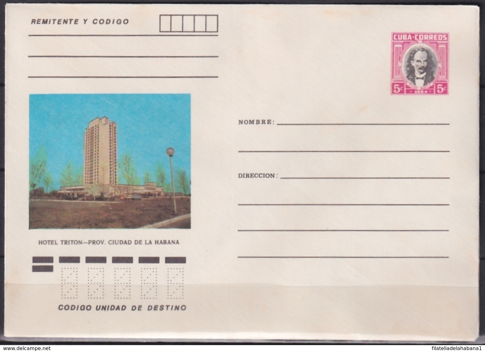 1984-EP-132 CUBA 1984 5c POSTAL STATIONERY COVER. HAVANA, HOTEL TRITON. - Lettres & Documents