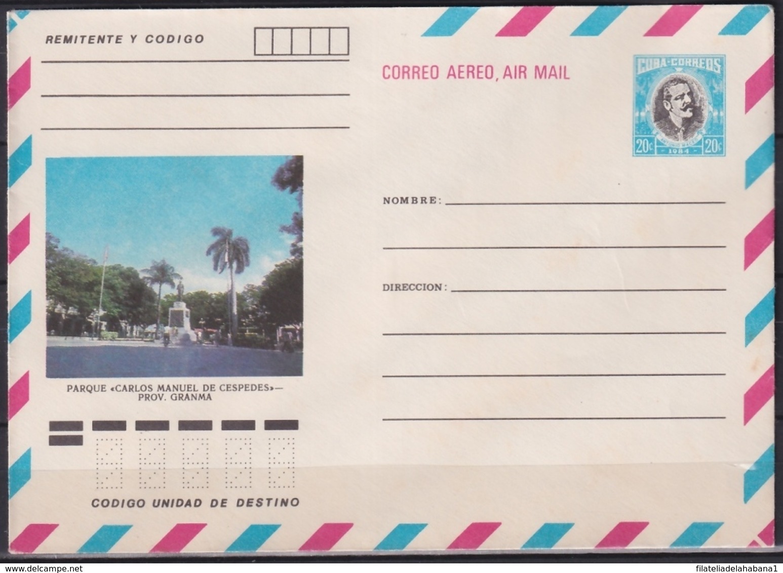 1984-EP-137 CUBA 1984 20c POSTAL STATIONERY COVER. GRANMA, PARQUE CARLOS MANUEL DE CESPEDES - Cartas & Documentos