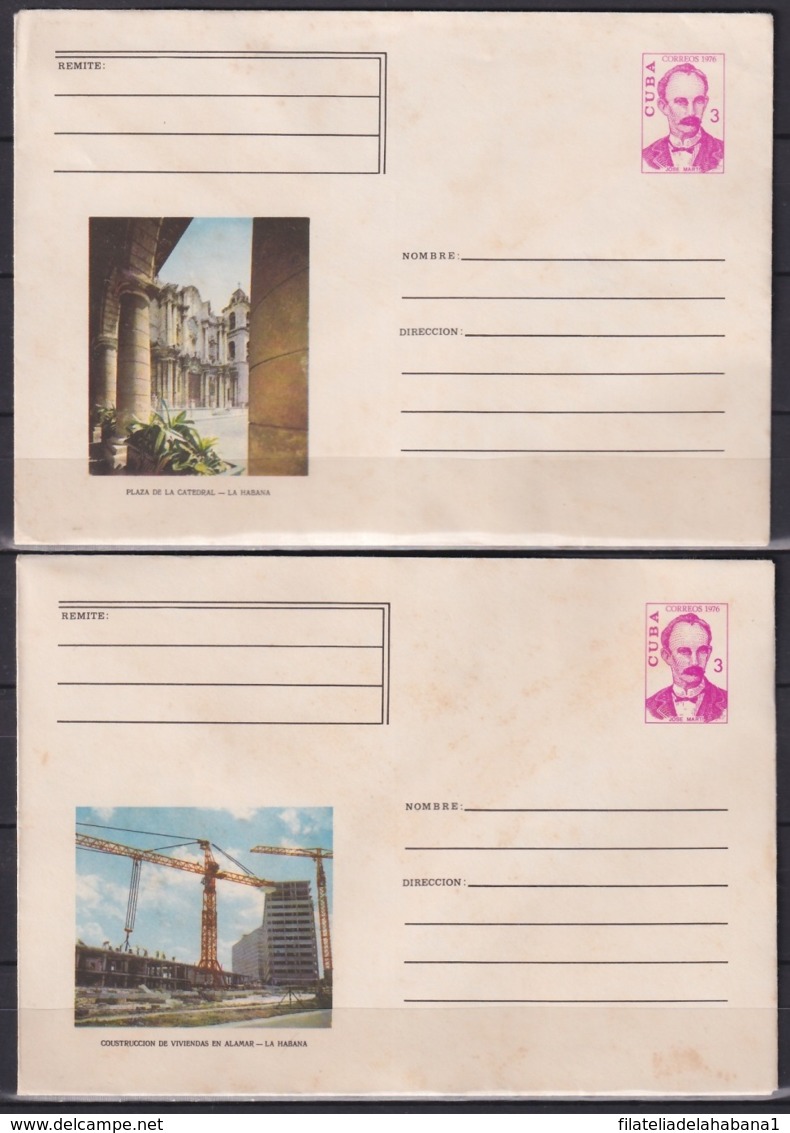 1976-EP-90 CUBA 1976 COMPLETE SET 5 POSTAL STATIONERY COVER COMPLETE YEAR. - Lettres & Documents